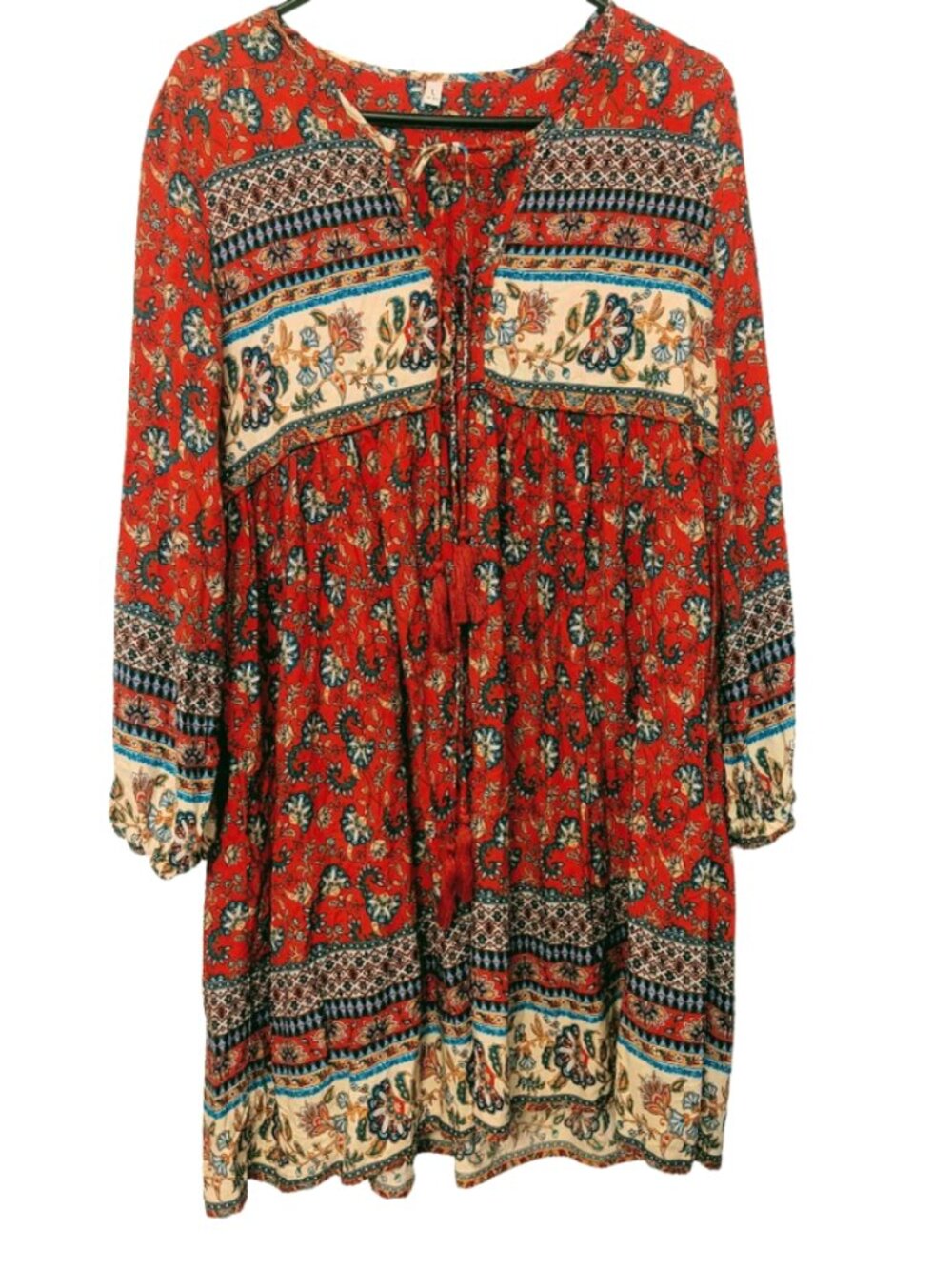 Boho floral smock dress long tunic Size L